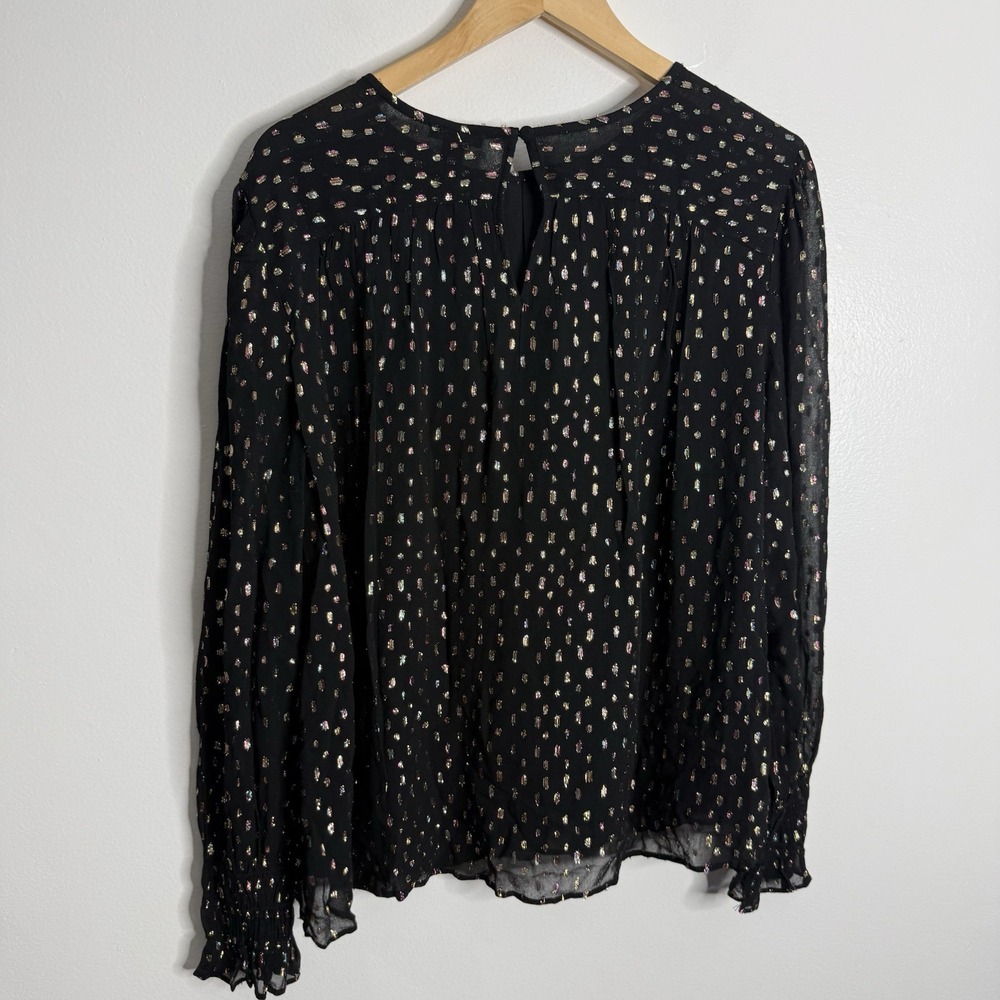 NWT Ann Taylor Metallic Clip Shirred Top‎ Black Medium Minimalist Career Office - Picture 3 of 12